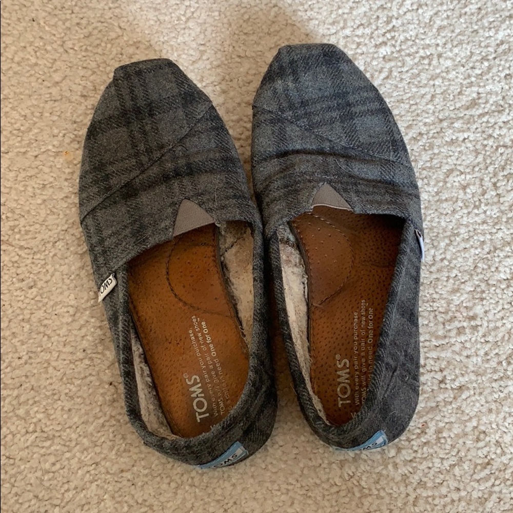 Toms plaid grey wool slip-ons size 8